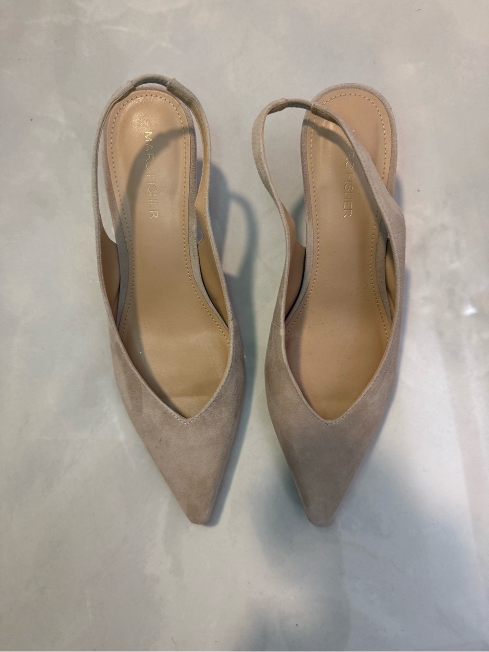 Marc Fisher Beige Suede Pointed Slingback Pumps